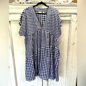 11 1 Tylho Anthropologie Gingham Preppy Pockets V-Neck Tunic Dress NWT sm-xl